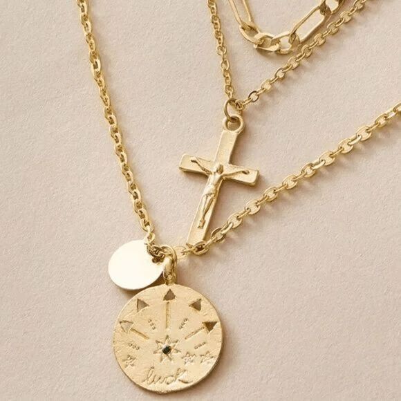 2/$21 Heart Cross Compass Layered Necklace - Picture 3 of 5